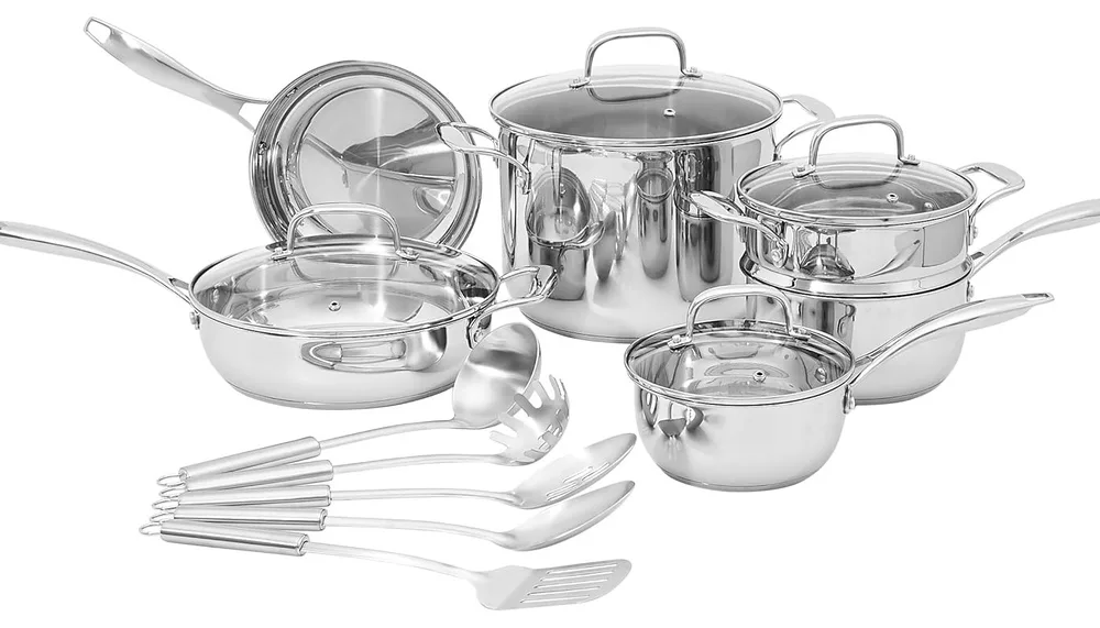 Amazon Basics 15 Piece Stainless Steel Cookware Set