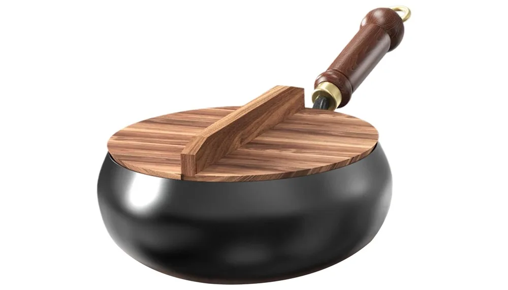 Poele en fonte 24 cm avec couvercle en bois